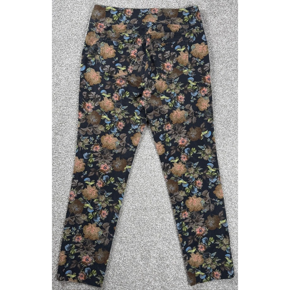Soft Surroundings Floral Pants Women's M Black Stretch Casual Straight Leg